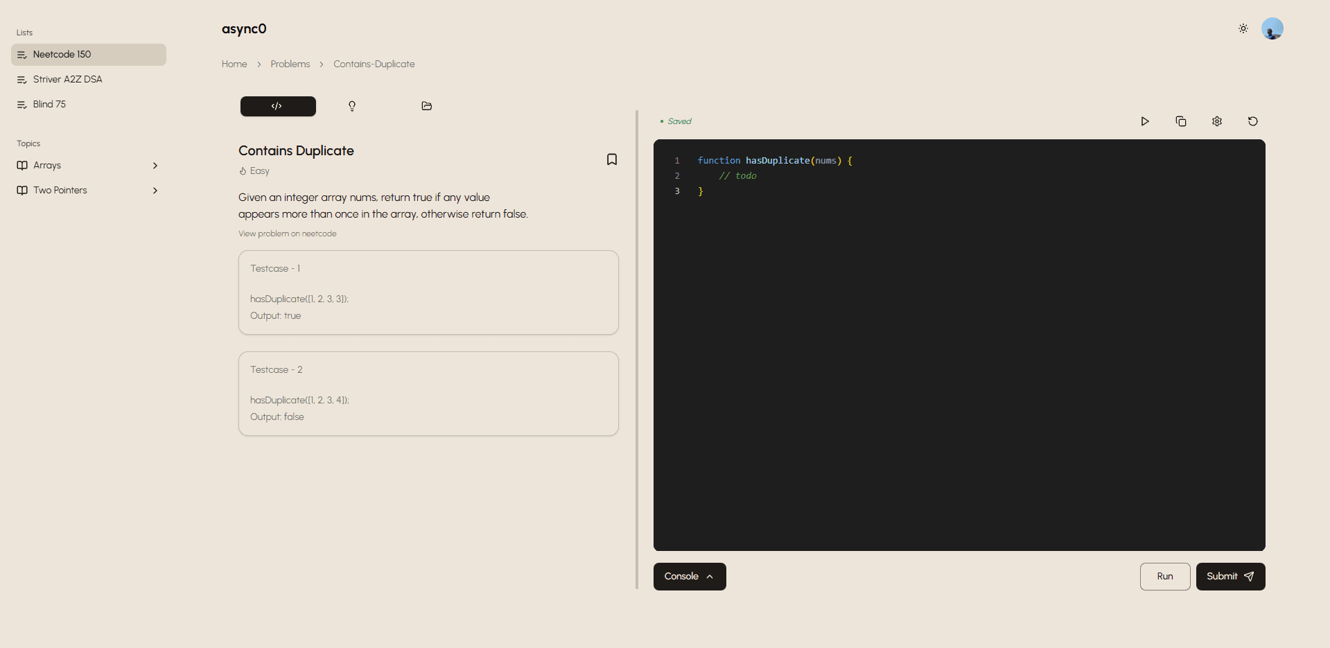 async0.com — Solve problems in JavaScript